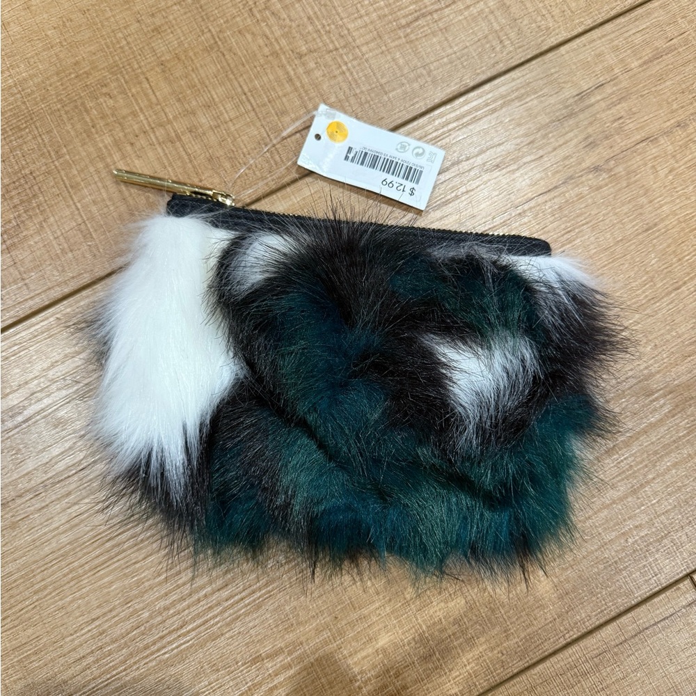 Faux Fur Pouch/Clutch with Gold Zipper